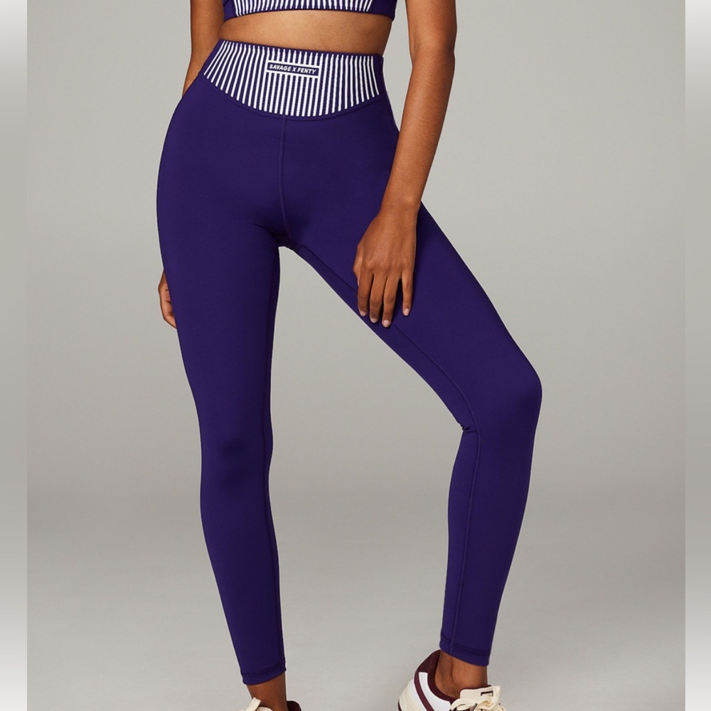 Savage X Fenty Purple High-Waist Leggings with Striped Waistband